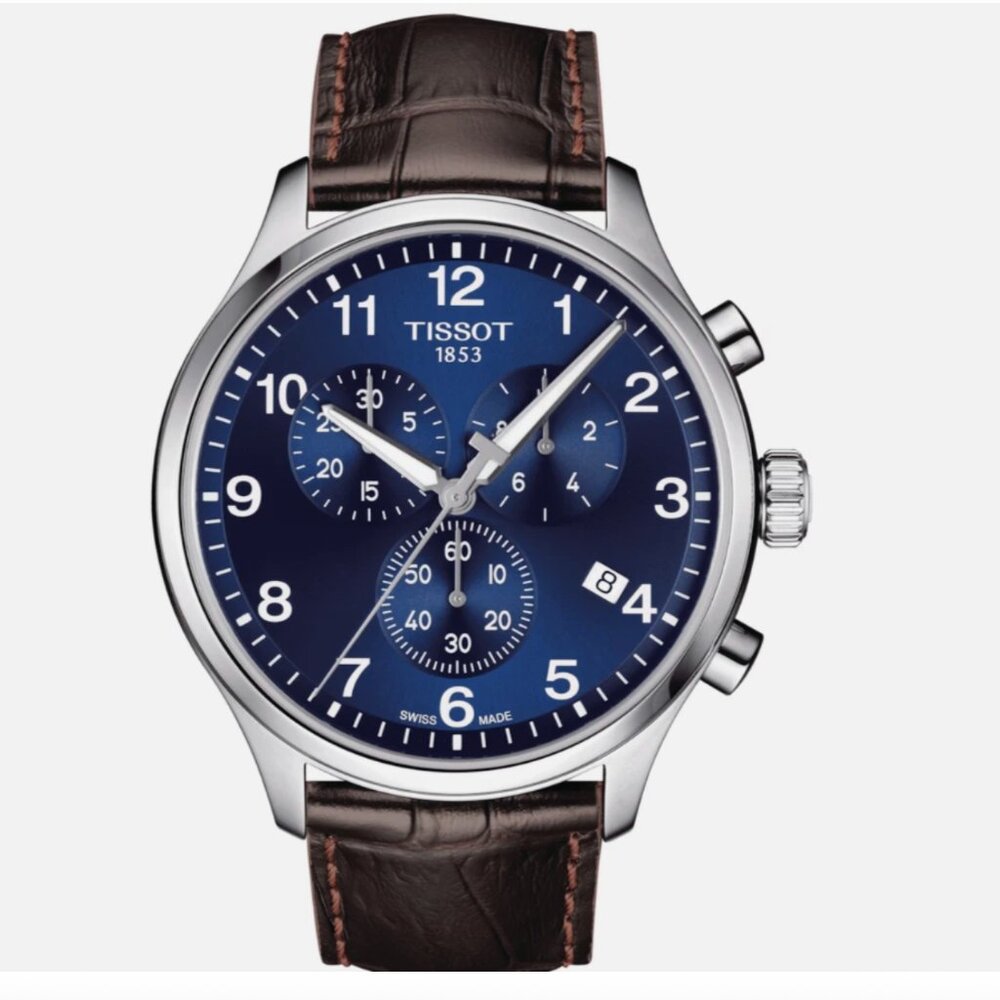 Tissot Chrono XL 45mm Classic Blue Dial Brown Leather Men's Watch